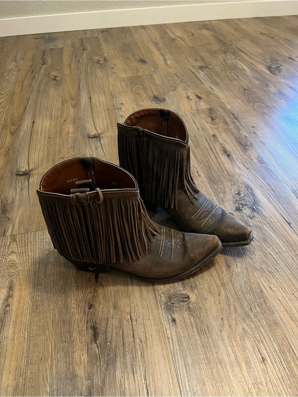 Brown Leather Fringe Ankle Booties